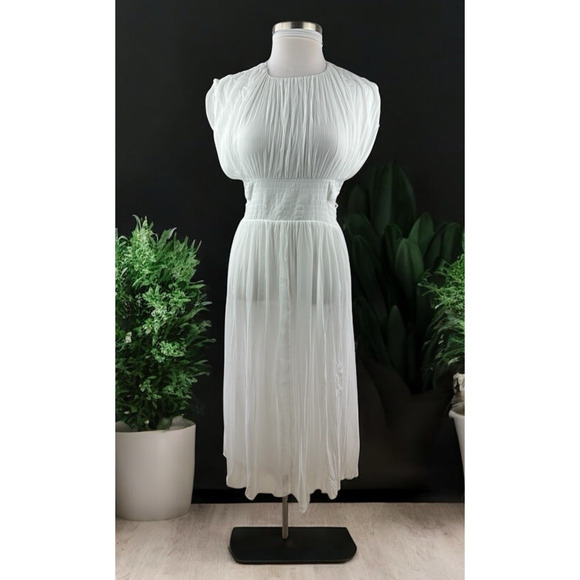 NWT ZARA Pleated Chiffon Maxi Dress Side Cutout Detail in White Women's Size XS - Picture 15 of 16